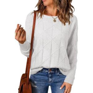 imageEVALESS Casual Crewneck Sweaters for Women Fall Winter 2025 Lightweight Long Batwing Sleeve Pullover Sweaters Tops ClothesWhite