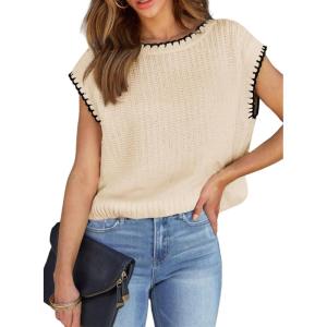 imageEVALESS Womens Cap Sleeve Sweater Vest Crewneck Short Sleeve Sweaters 2025 Spring Summer Trendy Casual Knit TopsB Beige