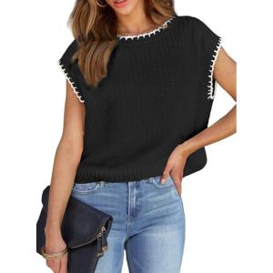 imageEVALESS Womens Cap Sleeve Sweater Vest Crewneck Short Sleeve Sweaters 2025 Spring Summer Trendy Casual Knit TopsB Black
