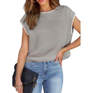imageEVALESS Womens Cap Sleeve Sweater Vest Crewneck Short Sleeve Sweaters 2025 Spring Summer Trendy Casual Knit TopsB Gray