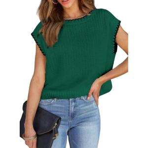 imageEVALESS Womens Cap Sleeve Sweater Vest Crewneck Short Sleeve Sweaters 2025 Spring Summer Trendy Casual Knit TopsB Jungle Green