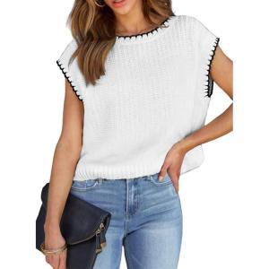 imageEVALESS Womens Cap Sleeve Sweater Vest Crewneck Short Sleeve Sweaters 2025 Spring Summer Trendy Casual Knit TopsB White