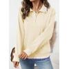 imageEVALESS Sweatshirt for Women Fall Fashion 2025 Lightweight Long Sleeve Loose Henley Ruffle Pullover Tops Winter ClothesBeige