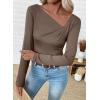 imageEVALESS Women Long Sleeve Pleated V Neck Rib Knit Slim Fit Shirts Basic Tops 2025 Casual TShirt Going Out Workout OutfitsDark Khaki