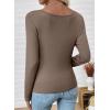 imageEVALESS Women Long Sleeve Pleated V Neck Rib Knit Slim Fit Shirts Basic Tops 2025 Casual TShirt Going Out Workout OutfitsDark Khaki