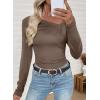 imageEVALESS Women Long Sleeve Pleated V Neck Rib Knit Slim Fit Shirts Basic Tops 2025 Casual TShirt Going Out Workout OutfitsDark Khaki