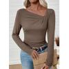 imageEVALESS Women Long Sleeve Pleated V Neck Rib Knit Slim Fit Shirts Basic Tops 2025 Casual TShirt Going Out Workout OutfitsDark Khaki