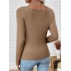 imageEVALESS Women Long Sleeve Pleated V Neck Rib Knit Slim Fit Shirts Basic Tops 2025 Casual TShirt Going Out Workout OutfitsPale Khaki