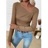 imageEVALESS Women Long Sleeve Pleated V Neck Rib Knit Slim Fit Shirts Basic Tops 2025 Casual TShirt Going Out Workout OutfitsPale Khaki