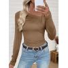 imageEVALESS Women Long Sleeve Pleated V Neck Rib Knit Slim Fit Shirts Basic Tops 2025 Casual TShirt Going Out Workout OutfitsPale Khaki