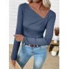 imageEVALESS Women Long Sleeve Pleated V Neck Rib Knit Slim Fit Shirts Basic Tops 2025 Casual TShirt Going Out Workout OutfitsReal Teal