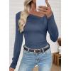 imageEVALESS Women Long Sleeve Pleated V Neck Rib Knit Slim Fit Shirts Basic Tops 2025 Casual TShirt Going Out Workout OutfitsReal Teal