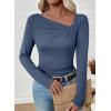 imageEVALESS Women Long Sleeve Pleated V Neck Rib Knit Slim Fit Shirts Basic Tops 2025 Casual TShirt Going Out Workout OutfitsReal Teal