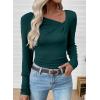 imageEVALESS Women Long Sleeve Pleated V Neck Rib Knit Slim Fit Shirts Basic Tops 2025 Casual TShirt Going Out Workout OutfitsSea Green