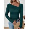imageEVALESS Women Long Sleeve Pleated V Neck Rib Knit Slim Fit Shirts Basic Tops 2025 Casual TShirt Going Out Workout OutfitsSea Green