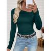 imageEVALESS Women Long Sleeve Pleated V Neck Rib Knit Slim Fit Shirts Basic Tops 2025 Casual TShirt Going Out Workout OutfitsSea Green