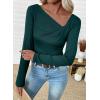 imageEVALESS Women Long Sleeve Pleated V Neck Rib Knit Slim Fit Shirts Basic Tops 2025 Casual TShirt Going Out Workout OutfitsSea Green