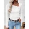 imageEVALESS Women Long Sleeve Pleated V Neck Rib Knit Slim Fit Shirts Basic Tops 2025 Casual TShirt Going Out Workout OutfitsWhite
