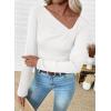 imageEVALESS Women Long Sleeve Pleated V Neck Rib Knit Slim Fit Shirts Basic Tops 2025 Casual TShirt Going Out Workout OutfitsWhite