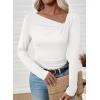 imageEVALESS Women Long Sleeve Pleated V Neck Rib Knit Slim Fit Shirts Basic Tops 2025 Casual TShirt Going Out Workout OutfitsWhite