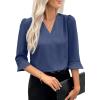 imageEVALESS Womens 34 Sleeve Tops Dressy Casual Pleated V Neck Business Work Blouses Office ShirtsBluing