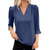 imageEVALESS Womens 34 Sleeve Tops Dressy Casual Pleated V Neck Business Work Blouses Office ShirtsBluing