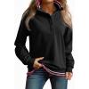 imageEVALESS Sweatshirt for Women Fall Fashion 2025 Lightweight Long Sleeve Loose Henley Ruffle Pullover Tops Winter ClothesColor Black