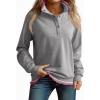 imageEVALESS Sweatshirt for Women Fall Fashion 2025 Lightweight Long Sleeve Loose Henley Ruffle Pullover Tops Winter ClothesMedium Grey