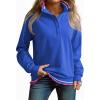 imageEVALESS Sweatshirt for Women Fall Fashion 2025 Lightweight Long Sleeve Loose Henley Ruffle Pullover Tops Winter ClothesSky Blue