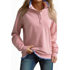 imageEVALESS Sweatshirt for Women Fall Fashion 2025 Lightweight Long Sleeve Loose Henley Ruffle Pullover Tops Winter ClothesBlossom