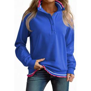 imageEVALESS Sweatshirt for Women Fall Fashion 2025 Lightweight Long Sleeve Loose Henley Ruffle Pullover Tops Winter ClothesSky Blue