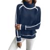 imageEVALESS Fall Sweaters for Women Trendy 2025 Cute Cozy Turtleneck Long Sleeve Colorblock Knitted Pullover TopsNavy Blue