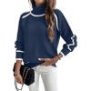 imageEVALESS Fall Sweaters for Women Trendy 2025 Cute Cozy Turtleneck Long Sleeve Colorblock Knitted Pullover TopsNavy Blue