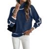 imageEVALESS Fall Sweaters for Women Trendy 2025 Cute Cozy Turtleneck Long Sleeve Colorblock Knitted Pullover TopsNavy Blue