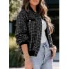 imageEVALESS Fashion Jacket for Women 2024 Fall Winter Trendy Button Short Shacket Long Sleeve Plaid Cropped JacketsBlack