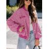 imageEVALESS Fashion Jacket for Women 2024 Fall Winter Trendy Button Short Shacket Long Sleeve Plaid Cropped JacketsBright Pink