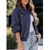 imageEVALESS Fashion Jacket for Women 2024 Fall Winter Trendy Button Short Shacket Long Sleeve Plaid Cropped JacketsNavy Blue