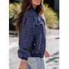 imageEVALESS Fashion Jacket for Women 2024 Fall Winter Trendy Button Short Shacket Long Sleeve Plaid Cropped JacketsNavy Blue