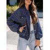 imageEVALESS Fashion Jacket for Women 2024 Fall Winter Trendy Button Short Shacket Long Sleeve Plaid Cropped JacketsNavy Blue