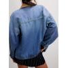 imageEVALESS Jean Jacket Women Trendy Color Block Denim Jacket Oversized Long Sleeve Button Down Barn Jackets Shacket CoatBeau Blue