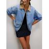 imageEVALESS Jean Jacket Women Trendy Color Block Denim Jacket Oversized Long Sleeve Button Down Barn Jackets Shacket CoatMyosotis