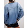 imageEVALESS Jean Jacket Women Trendy Color Block Denim Jacket Oversized Long Sleeve Button Down Barn Jackets Shacket CoatMyosotis