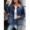 imageEVALESS Jean Jacket Women Trendy Color Block Denim Jacket Oversized Long Sleeve Button Down Barn Jackets Shacket CoatSail Blue