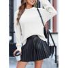 imageEVALESS Sweaters for Women Cute Lantern Sleeve Pullover Sweater Cable Knit Tops Fall Fashion Clothes Teacher OutfitsWhite