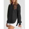 imageEVALESS Sweatshirt for Women Crewneck Long Sleeve Side Split Tops Casual Solid Color Loose Pullover Shirts 2025 ClothesBlack