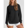 imageEVALESS Sweatshirt for Women Crewneck Long Sleeve Side Split Tops Casual Solid Color Loose Pullover Shirts 2025 ClothesBlack