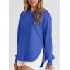 imageEVALESS Sweatshirt for Women Crewneck Long Sleeve Side Split Tops Casual Solid Color Loose Pullover Shirts 2025 ClothesBlue