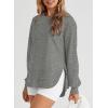 imageEVALESS Sweatshirt for Women Crewneck Long Sleeve Side Split Tops Casual Solid Color Loose Pullover Shirts 2025 ClothesGray