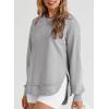 imageEVALESS Sweatshirt for Women Crewneck Long Sleeve Side Split Tops Casual Solid Color Loose Pullover Shirts 2025 ClothesLight Gray