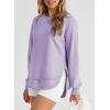 imageEVALESS Sweatshirt for Women Crewneck Long Sleeve Side Split Tops Casual Solid Color Loose Pullover Shirts 2025 ClothesPurple